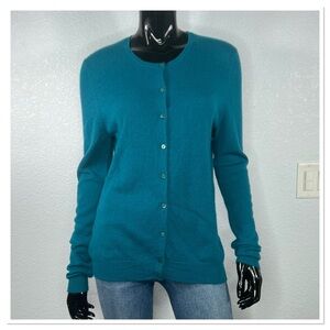 Cashmere by Bloomingdale’s 100% Cardigan Sweater Sz XL (Fits like L) Turquoise.